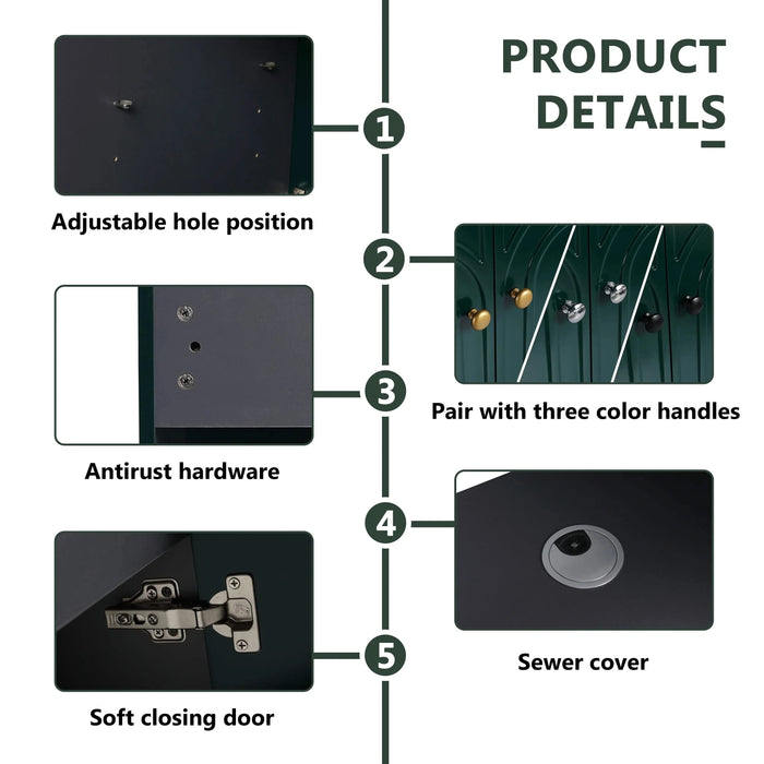 Contemporary 36' Freestanding Bathroom Vanity with White Resin Sink & Soft-Close Cabinet Doors, Dark Green Plywood Default -DTYStore