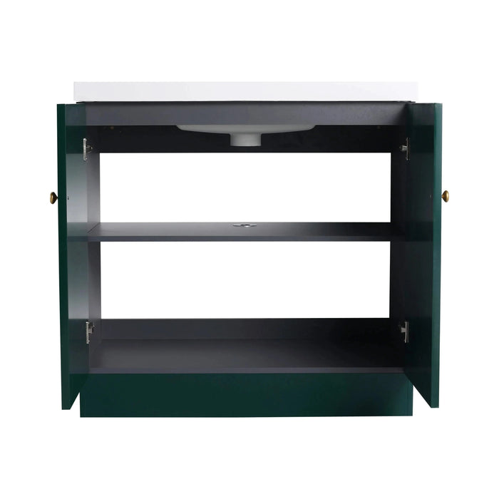 Contemporary 36' Freestanding Bathroom Vanity with White Resin Sink & Soft-Close Cabinet Doors, Dark Green Plywood Default -DTYStore