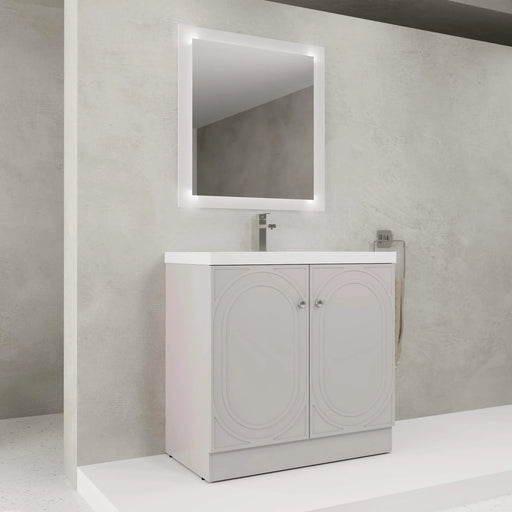Contemporary 36' Freestanding Bathroom Vanity with White Resin Sink & Soft-Close Cabinet Doors in Khaki Plywood Default -DTYStore