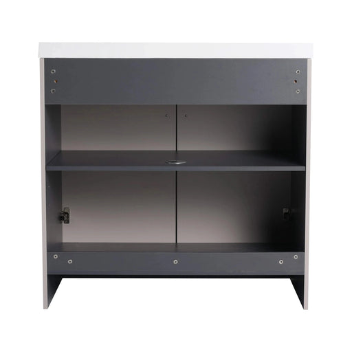 Contemporary 36' Freestanding Bathroom Vanity with White Resin Sink & Soft-Close Cabinet Doors in Khaki Plywood Default -DTYStore