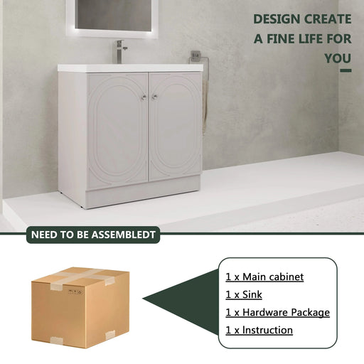 Contemporary 36' Freestanding Bathroom Vanity with White Resin Sink & Soft-Close Cabinet Doors in Khaki Plywood Default -DTYStore