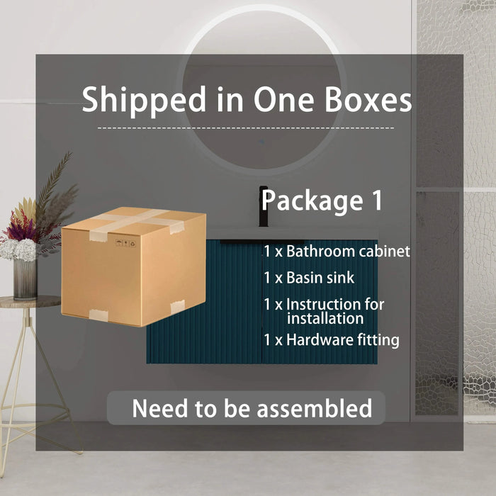 Contemporary 36' Wall Mounted Bathroom Vanity with Resin Sink & Soft-Close Doors, Lake Blue, Plywood Default -DTYStore