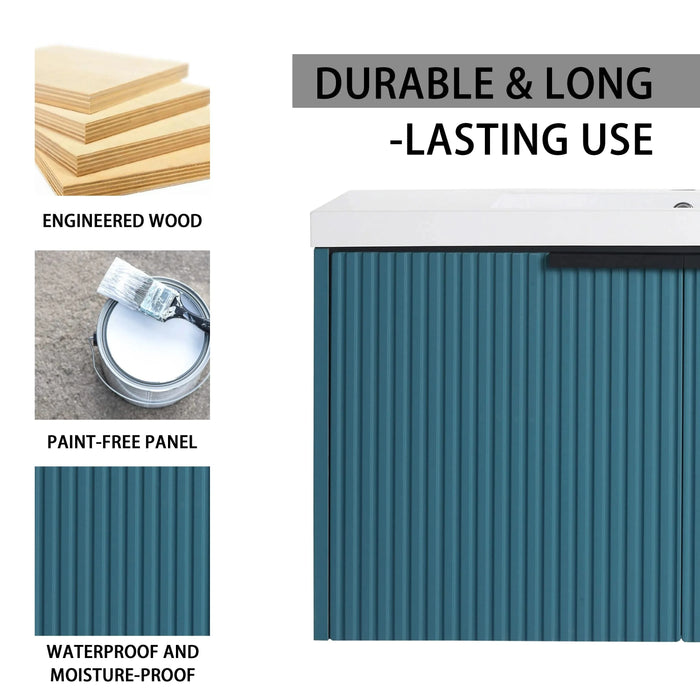 Contemporary 36' Wall Mounted Bathroom Vanity with Resin Sink & Soft-Close Doors, Lake Blue, Plywood Default -DTYStore