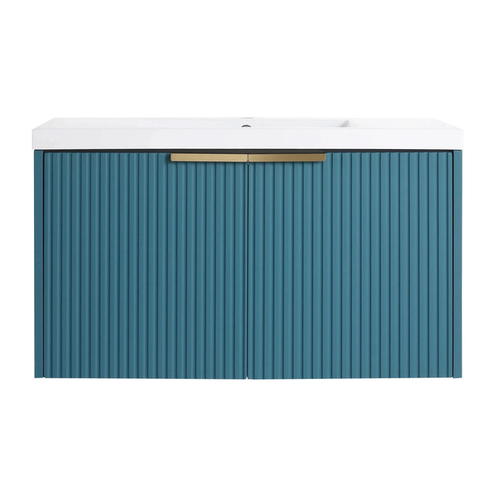 Contemporary 36' Wall Mounted Bathroom Vanity with Resin Sink & Soft-Close Doors, Lake Blue, Plywood Default -DTYStore