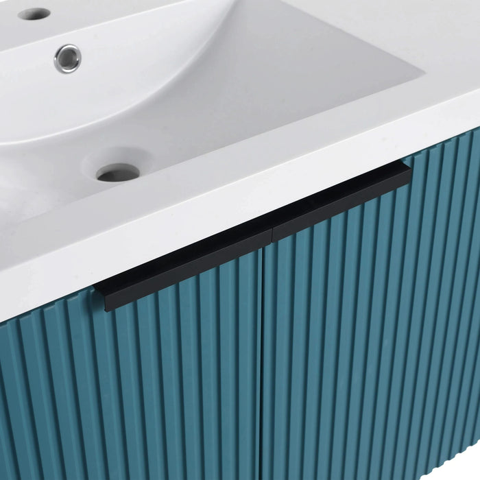 Contemporary 36' Wall Mounted Bathroom Vanity with Resin Sink & Soft-Close Doors, Lake Blue, Plywood Default -DTYStore