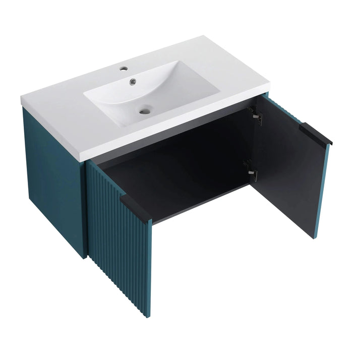 Contemporary 36' Wall Mounted Bathroom Vanity with Resin Sink & Soft-Close Doors, Lake Blue, Plywood Default -DTYStore
