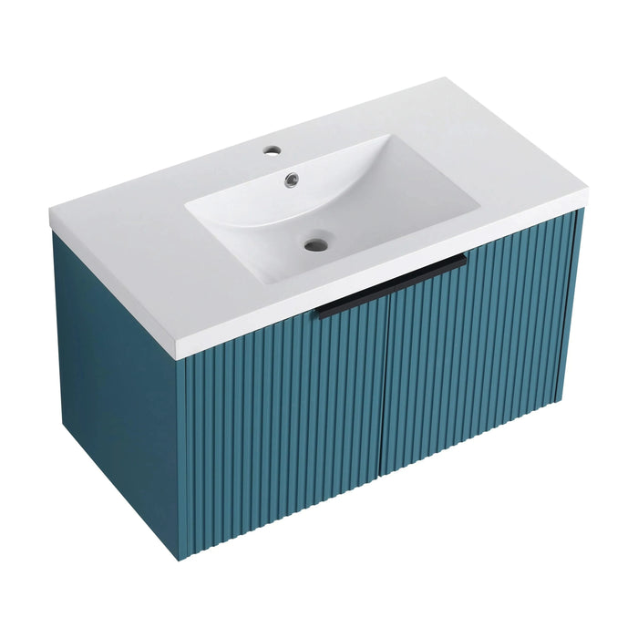 Contemporary 36' Wall Mounted Bathroom Vanity with Resin Sink & Soft-Close Doors, Lake Blue, Plywood Default -DTYStore