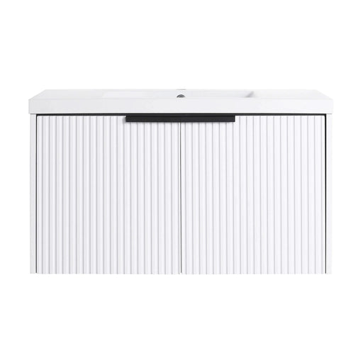 Contemporary 36' Wall Mounted Bathroom Vanity with Resin Sink & Soft-Close Doors, White Plywood Default -DTYStore