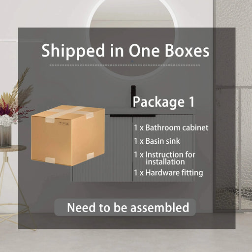 Contemporary 36' Wall Mounted Bathroom Vanity with Resin Sink & Soft-Close Doors, White Plywood Default -DTYStore