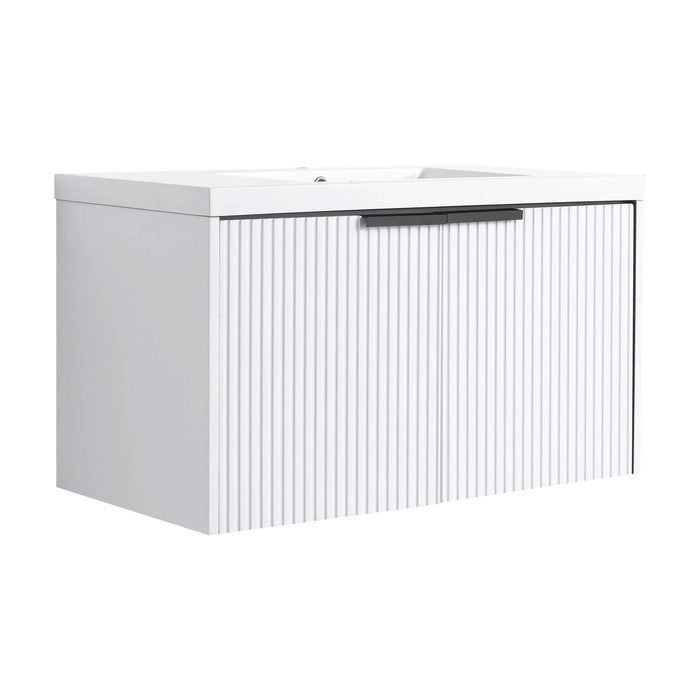 Contemporary 36' Wall Mounted Bathroom Vanity with Resin Sink & Soft-Close Doors, White Plywood Default -DTYStore