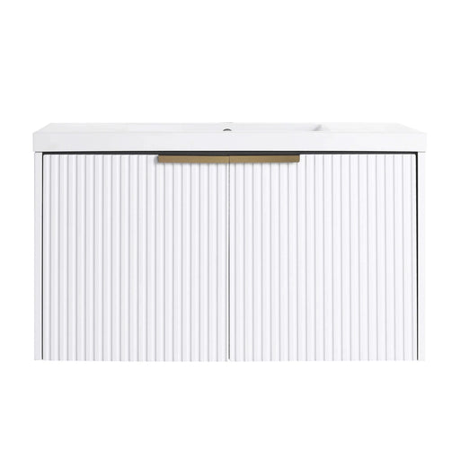 Contemporary 36' Wall Mounted Bathroom Vanity with Resin Sink & Soft-Close Doors, White Plywood Default -DTYStore