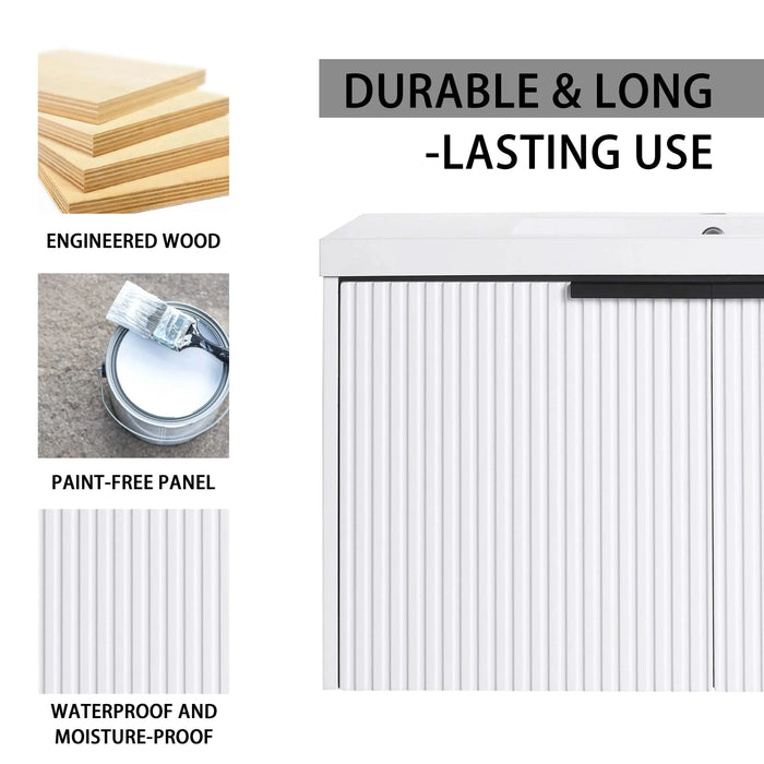 Contemporary 36' Wall Mounted Bathroom Vanity with Resin Sink & Soft-Close Doors, White Plywood Default -DTYStore