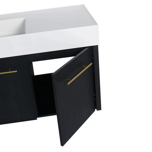 Contemporary 48 Inch Wall-Mounted Bathroom Vanity with Resin Sink and Soft Closing Doors in Black Chestnut and Brown Line Finish Default -DTYStore