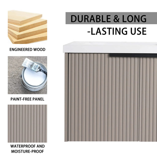 Contemporary 48' Wall Mounted Bathroom Vanity with 3 Soft-Close Doors in Khaki Plywood Default -DTYStore