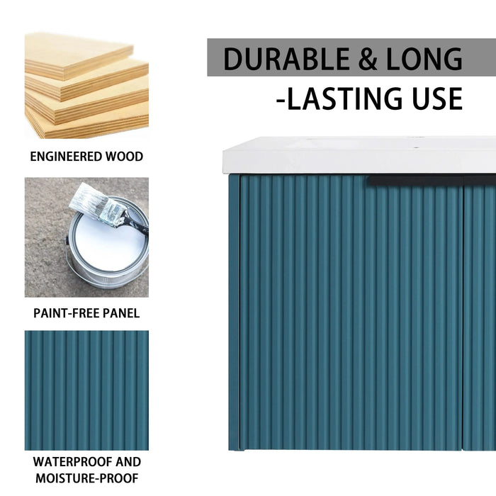 Contemporary 48' Wall Mounted Bathroom Vanity with 3 Soft-Close Doors in Lake Blue Plywood Default -DTYStore