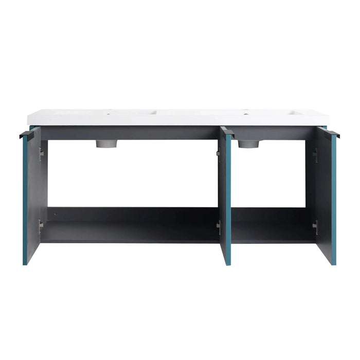 Contemporary 48' Wall Mounted Bathroom Vanity with Resin Double Sink, Lake Blue, Plywood Default -DTYStore