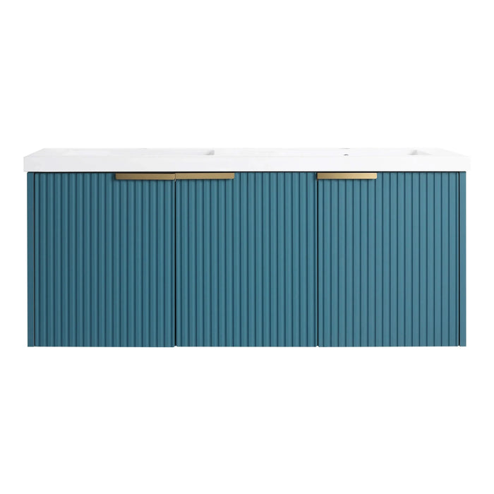Contemporary 48' Wall Mounted Bathroom Vanity with Resin Double Sink, Lake Blue, Plywood Default -DTYStore