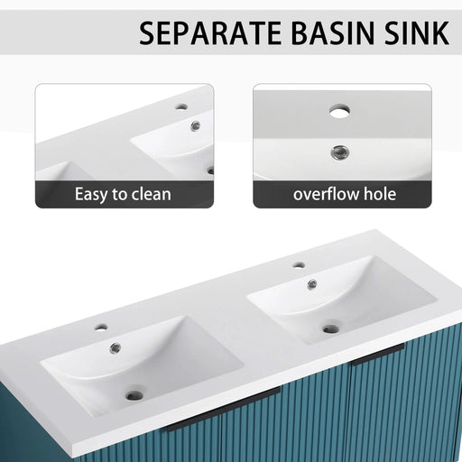 Contemporary 48' Wall Mounted Bathroom Vanity with Resin Double Sink, Lake Blue, Plywood Default -DTYStore
