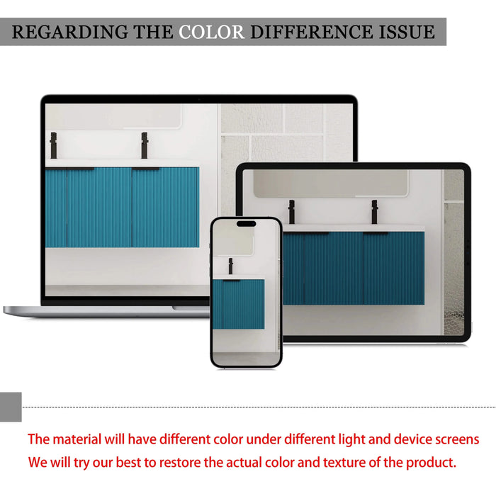 Contemporary 48' Wall Mounted Bathroom Vanity with Resin Double Sink, Lake Blue, Plywood Default -DTYStore