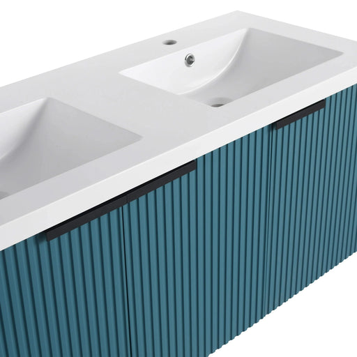 Contemporary 48' Wall Mounted Bathroom Vanity with Resin Double Sink, Lake Blue, Plywood Default -DTYStore