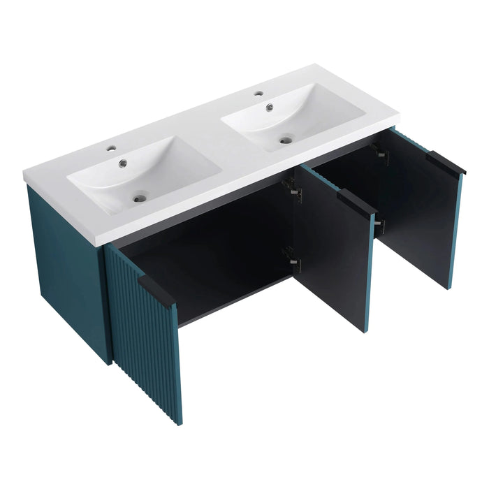 Contemporary 48' Wall Mounted Bathroom Vanity with Resin Double Sink, Lake Blue, Plywood Default -DTYStore