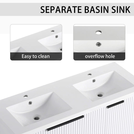 Contemporary 48' Wall Mounted Bathroom Vanity with Resin Double Sink & Soft-Close Doors, White Plywood Default -DTYStore