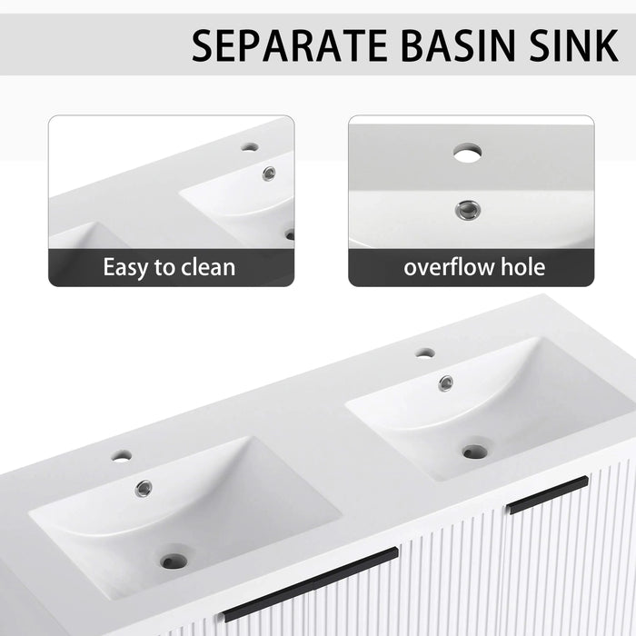 Contemporary 48' Wall Mounted Bathroom Vanity with Resin Double Sink & Soft-Close Doors, White Plywood Default -DTYStore