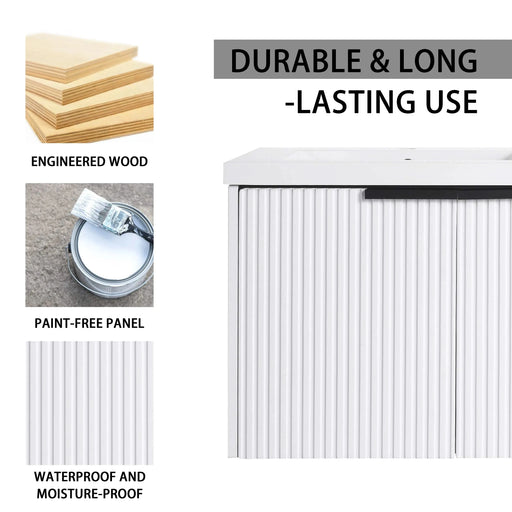 Contemporary 48' Wall Mounted Bathroom Vanity with Resin Double Sink & Soft-Close Doors, White Plywood Default -DTYStore