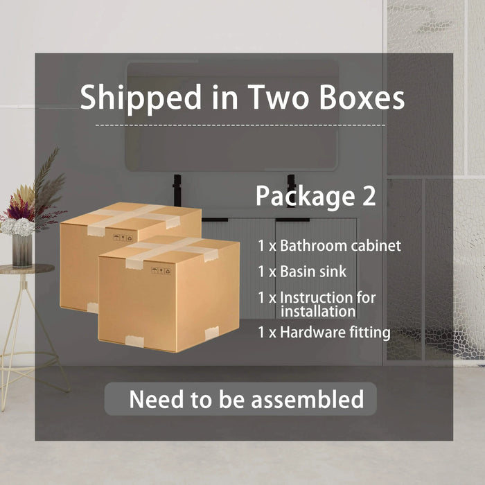 Contemporary 48' Wall Mounted Bathroom Vanity with Resin Double Sink & Soft-Close Doors, White Plywood Default -DTYStore