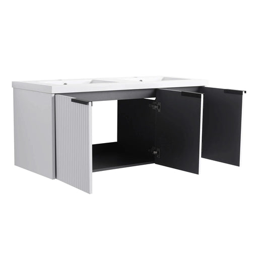 Contemporary 48' Wall Mounted Bathroom Vanity with Resin Double Sink & Soft-Close Doors, White Plywood Default -DTYStore