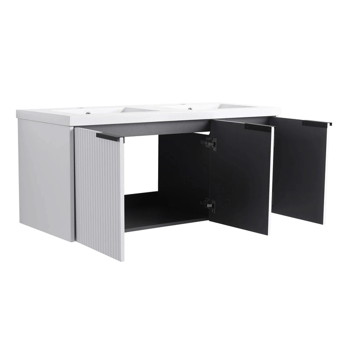 Contemporary 48' Wall Mounted Bathroom Vanity with Resin Double Sink & Soft-Close Doors, White Plywood Default -DTYStore