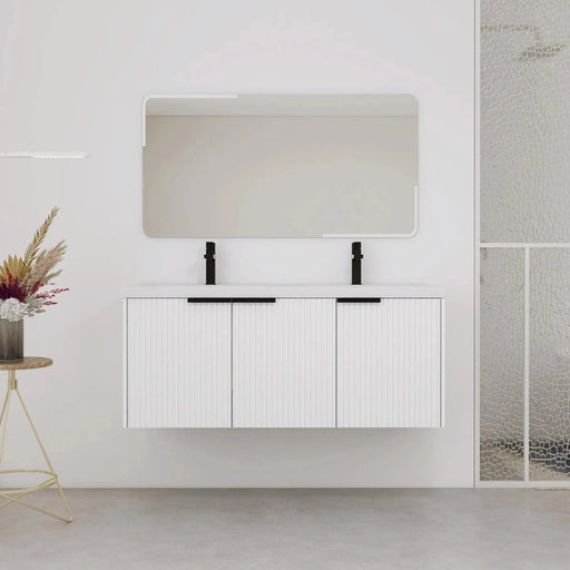 Contemporary 48' Wall Mounted Bathroom Vanity with Resin Double Sink & Soft-Close Doors, White Plywood Default -DTYStore