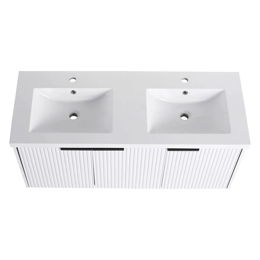 Contemporary 48' Wall Mounted Bathroom Vanity with Resin Double Sink & Soft-Close Doors, White Plywood Default -DTYStore