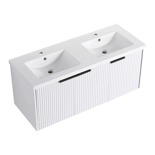 Contemporary 48' Wall Mounted Bathroom Vanity with Resin Double Sink & Soft-Close Doors, White Plywood Default -DTYStore