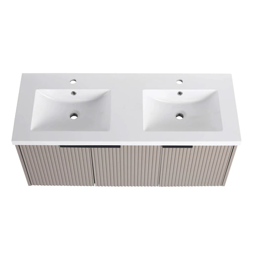 Contemporary 48' Wall Mounted Bathroom Vanity with Resin Double Sink & Soft-Close Doors in Khaki Plywood Default -DTYStore