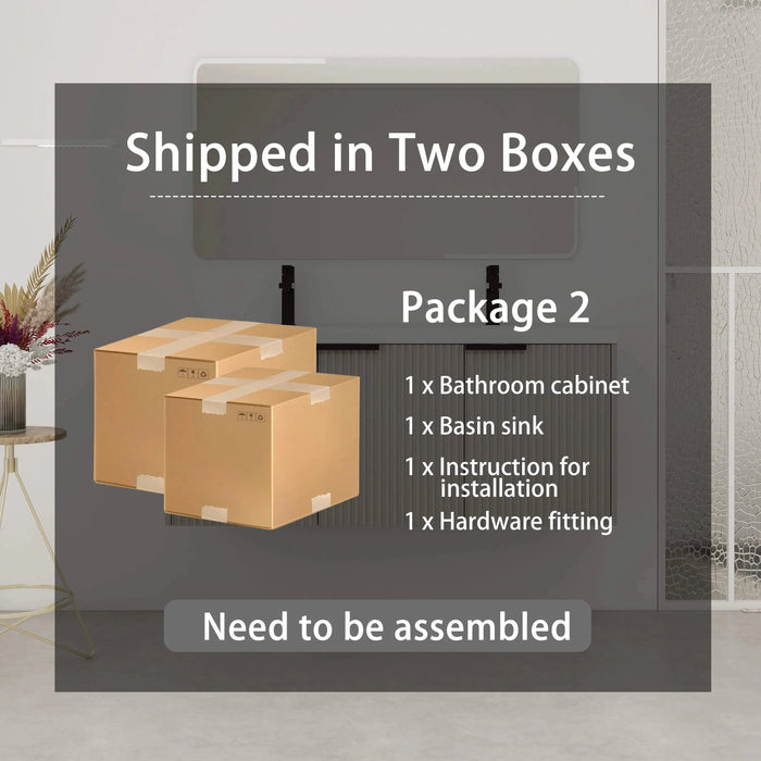 Contemporary 48' Wall Mounted Bathroom Vanity with Resin Double Sink & Soft-Close Doors in Khaki Plywood Default -DTYStore