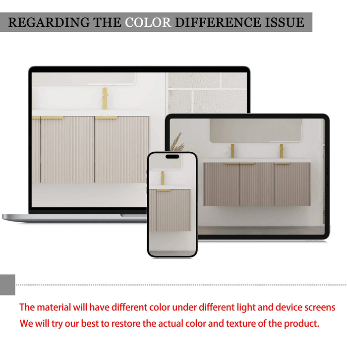 Contemporary 48' Wall Mounted Bathroom Vanity with Resin Double Sink & Soft-Close Doors in Khaki Plywood Default -DTYStore