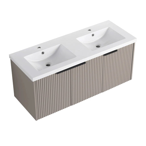 Contemporary 48' Wall Mounted Bathroom Vanity with Resin Double Sink & Soft-Close Doors in Khaki Plywood Default -DTYStore
