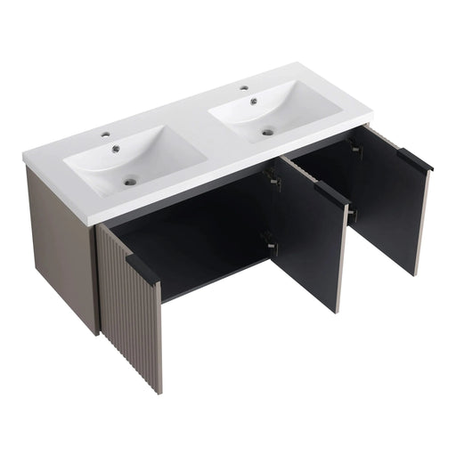 Contemporary 48' Wall Mounted Bathroom Vanity with Resin Double Sink & Soft-Close Doors in Khaki Plywood Default -DTYStore