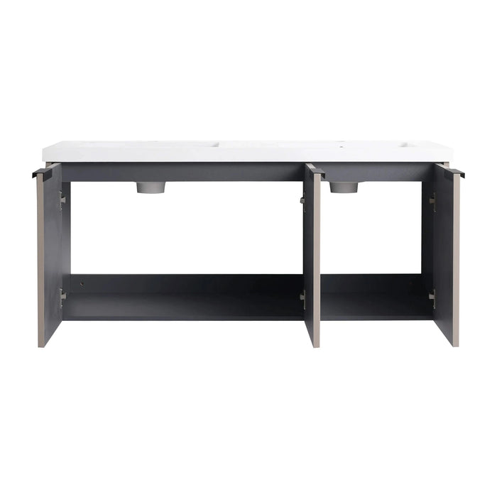 Contemporary 48' Wall Mounted Bathroom Vanity with Resin Double Sink & Soft-Close Doors in Khaki Plywood Default -DTYStore