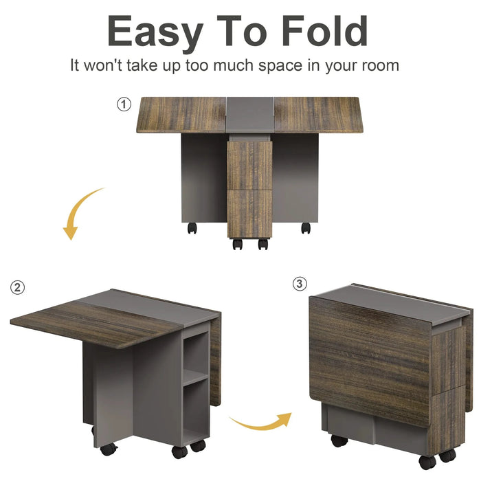 Contemporary 5-Piece Folding Extendable Dining Table Set with Chairs for 4, Brown, MDF, 55'' Default -DTYStore