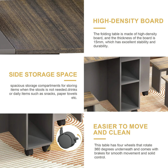 Contemporary 5-Piece Folding Extendable Dining Table Set with Chairs for 4, Brown, MDF, 55'' Default -DTYStore