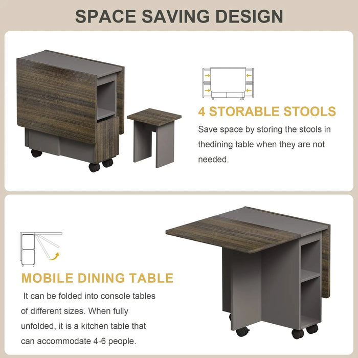 Contemporary 5-Piece Folding Extendable Dining Table Set with Chairs for 4, Brown, MDF, 55'' Default -DTYStore