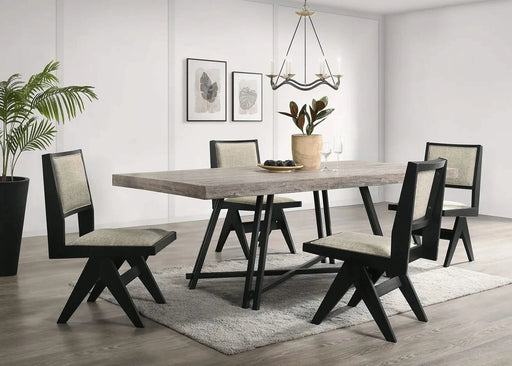 Contemporary 5pc Black Dining Set Rubber wood Table w 4x Side Chairs Rectangle Dining Table Default -DTYStore