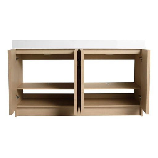 Contemporary 60' Freestanding Bathroom Vanity with White Double Resin Sink & Soft-Close Doors in Oak Finish Default -DTYStore
