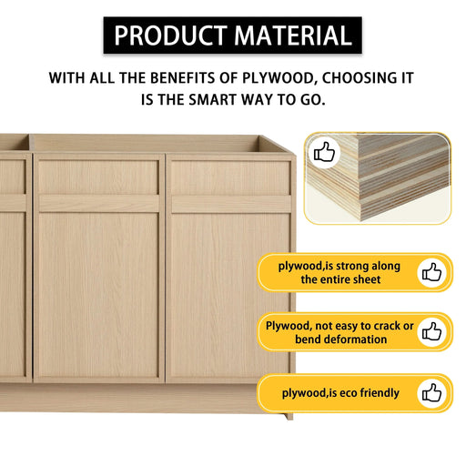 Contemporary 60' Freestanding Bathroom Vanity with White Double Resin Sink & Soft-Close Doors in Oak Finish Default -DTYStore