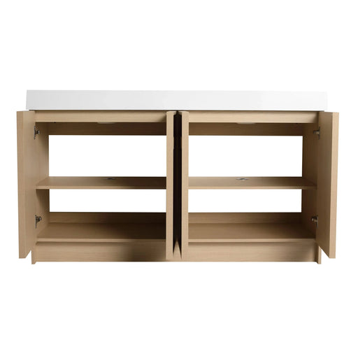 Contemporary 60' Freestanding Bathroom Vanity with White Double Resin Sink & Soft-Close Doors in Oak Finish Default -DTYStore