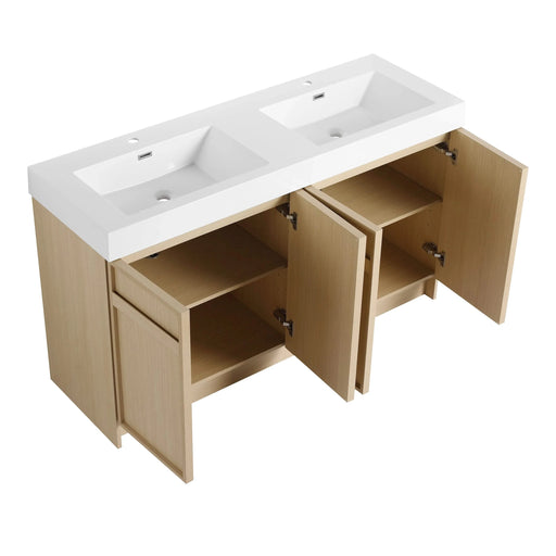 Contemporary 60' Freestanding Bathroom Vanity with White Double Resin Sink & Soft-Close Doors in Oak Finish Default -DTYStore