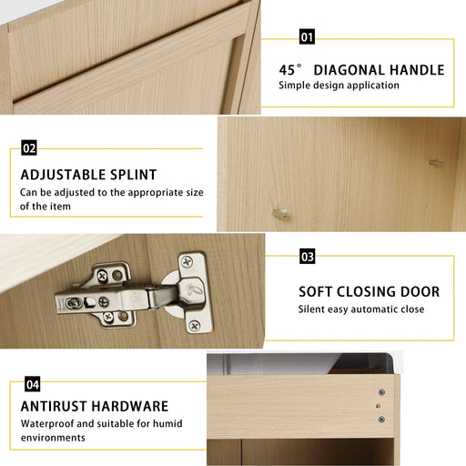 Contemporary 60' Freestanding Bathroom Vanity with White Double Resin Sink & Soft-Close Doors in Oak Finish Default -DTYStore