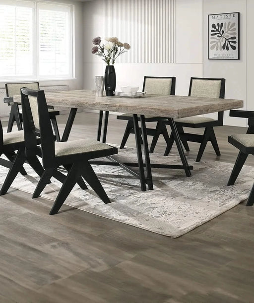 Contemporary 7pc Black Dining Set Rubber wood Dining Table w 2x Arm Chairs And 4x Side Chairs Default -DTYStore